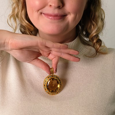 Lot 71 - Antique Gold, Citrine and Enamel Pendant