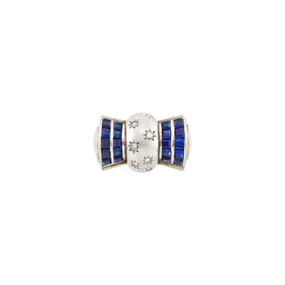 Lot 157 - White Gold, Platinum, Sapphire and Diamond Ring, France