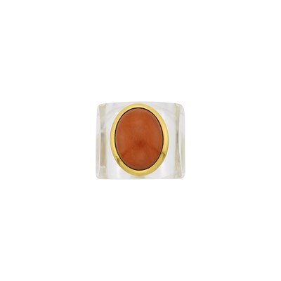 Lot 5 - Carved Rock Crystal, Gold and Coral Ring