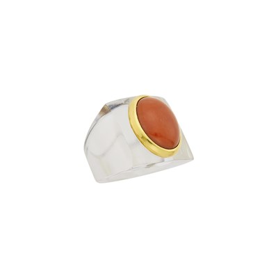 Lot 5 - Carved Rock Crystal, Gold and Coral Ring