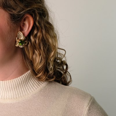 Lot 117 - Pair of Gold, Peridot and Diamond Earclips