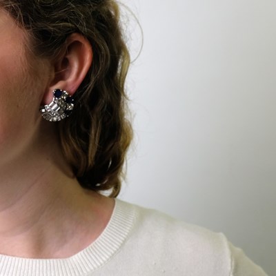 Lot 124 - Pair of Platinum, Sapphire and Diamond Earclips
