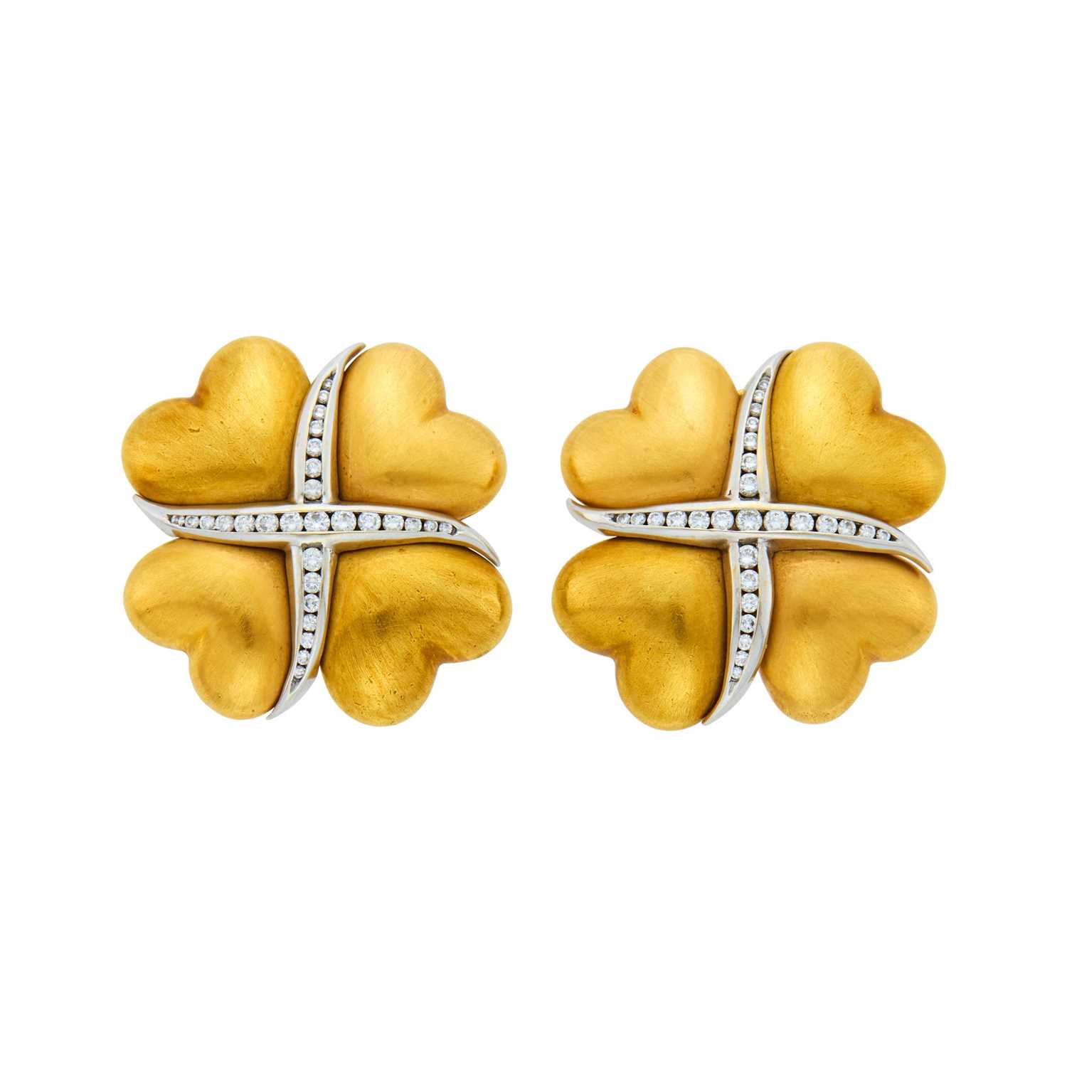 Lot 110 - Pair of Two-Color Gold and Diamond Earclips