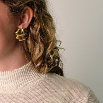 Lot 110 - Pair of Two-Color Gold and Diamond Earclips