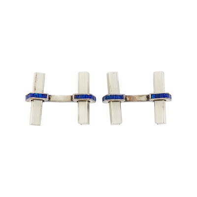 Lot 46 - Cartier Paris Pair of White Gold and Sapphire Cufflinks