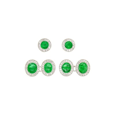 Lot 157 - Van Cleef & Arpels Pair of Platinum, Emerald and Diamond Cufflinks and Two Studs