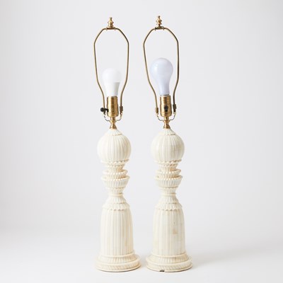 Lot 148 - Pair of Jamie Young Casablanca Bone-Carved Table Lamps