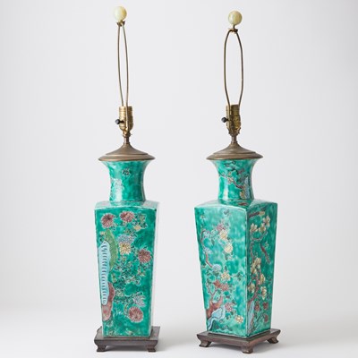 Lot 122 - Pair of Chinese Green-Ground Porcelain Table Lamps