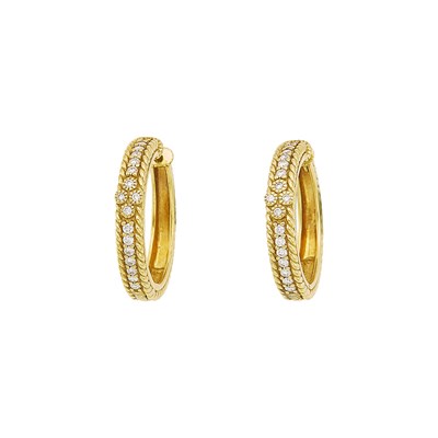 Lot 1203 - Judith Ripka Pair of Gold and Diamond Hoop Earrings