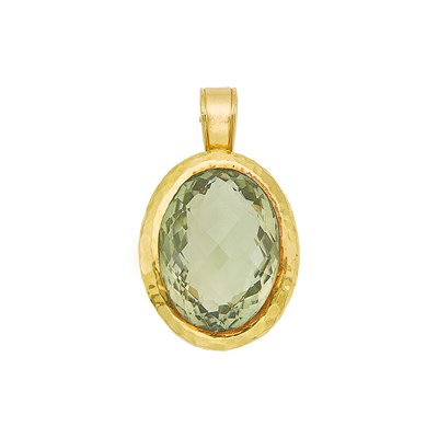 Lot 1204 - High Karat Gold and Green Quartz Enhancer Pendant