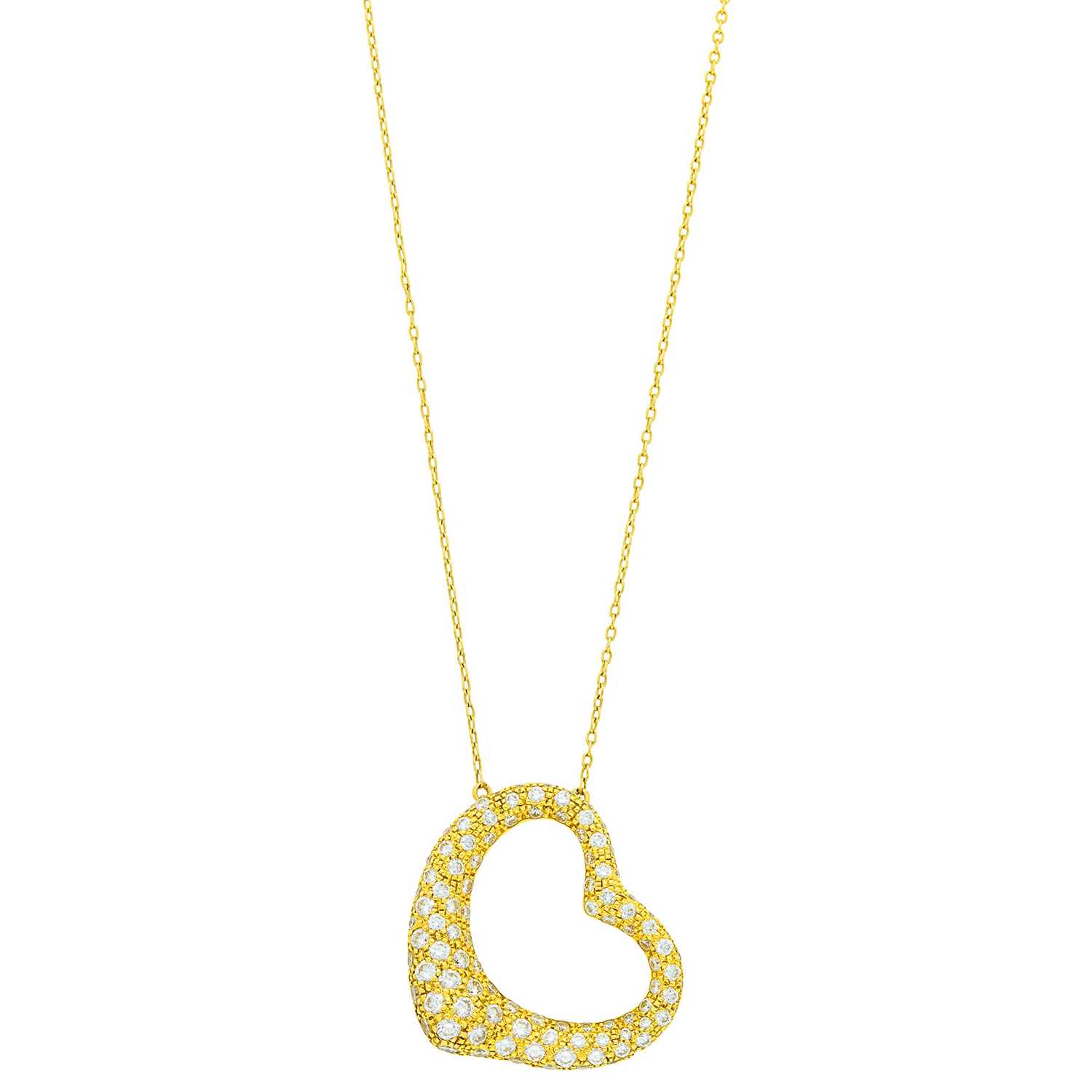 Lot 118 - Tiffany & Co., Elsa Peretti Gold and Diamond 'Open Heart' Pendant with Chain Necklace