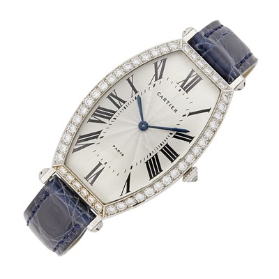 Lot 140 - Cartier Paris White Gold and Diamond 'Tonneau' Wristwatch, Ref. WE 400131