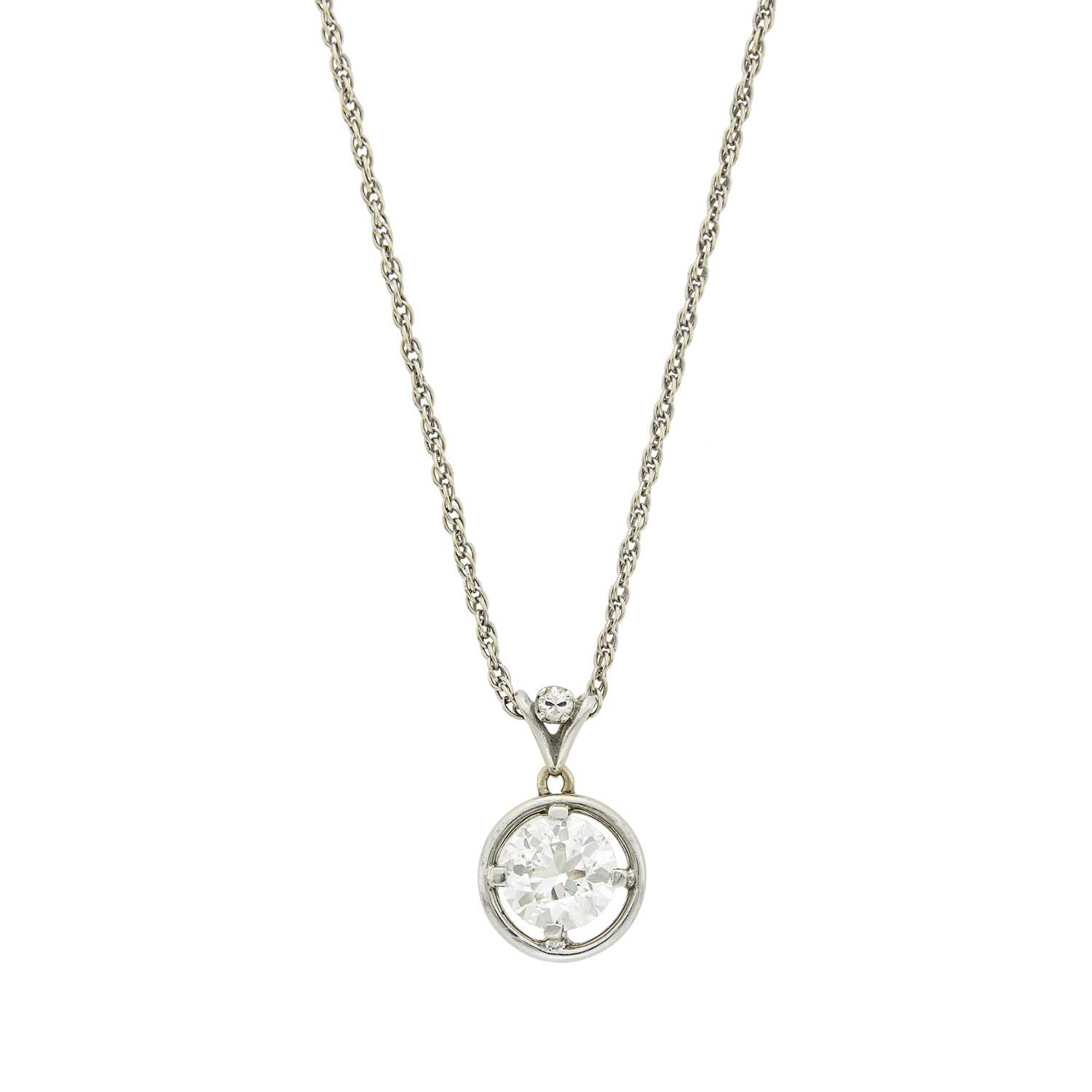Lot 43 - White Gold and Diamond Pendant with Chain Necklace