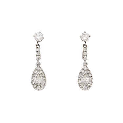 Lot 1109 - Pair of White Gold and Diamond Pendant-Earrings