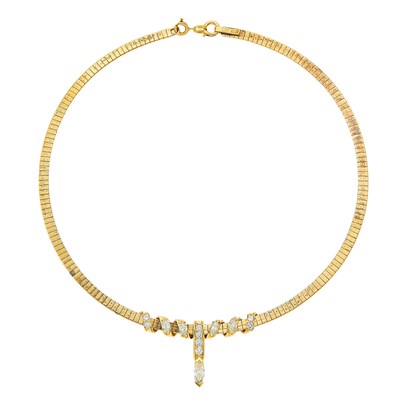 Lot 1028 - Gold and Diamond Omega Necklace