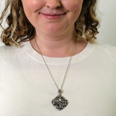Lot 183 - Antique Silver, Gold, Diamond and Maltese Cross Pendant with Long Platinum Chain Necklacae