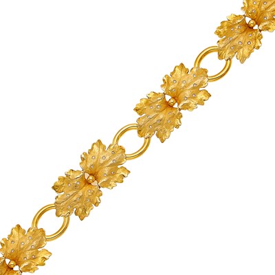 Lot 1025 - Gold and Diamond Leaf Bracelet