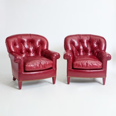 Lot 175 - Pair of Tufted Burgundy Leather Chesterfield Chairs