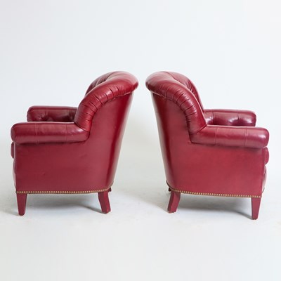 Lot 175 - Pair of Tufted Burgundy Leather Chesterfield Chairs