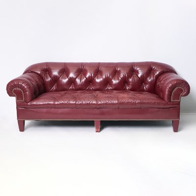 Lot 206 - Chesterfield Tufted Burgundy Leather Sofa