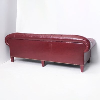 Lot 206 - Chesterfield Tufted Burgundy Leather Sofa