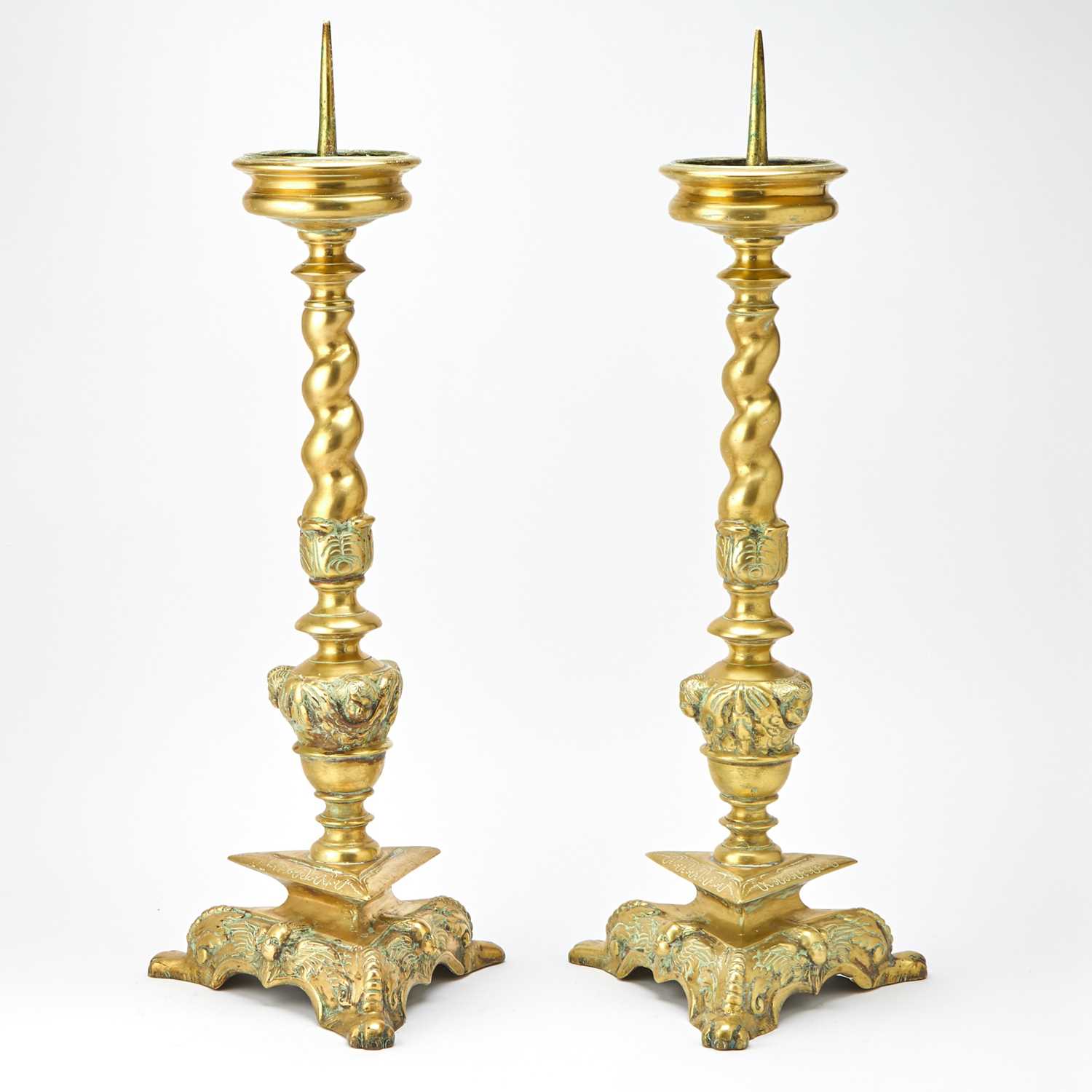 Lot 236 - Pair of Renaissance Style Brass Pricket Candlesticks