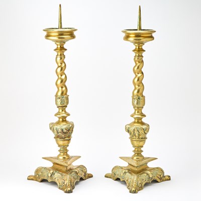 Lot 236 - Pair of Renaissance Style Brass Pricket Candlesticks