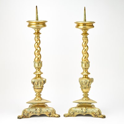 Lot 236 - Pair of Renaissance Style Brass Pricket Candlesticks
