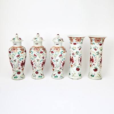 Lot 614 - Five Chinese Export Porcelain Flower Garniture