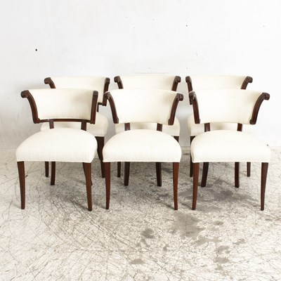 Lot 59 - Set of Six Upholstered Mahogany Curved Back Chairs