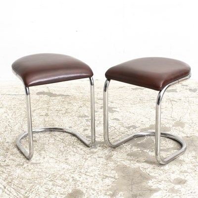 Lot 68 - Pair of Contemporary Upholstered Chrome Stools