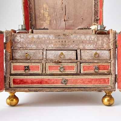 Lot 690 - Charles II Stumpwork, Silk and Metal Thread-Embroidered Cabinet