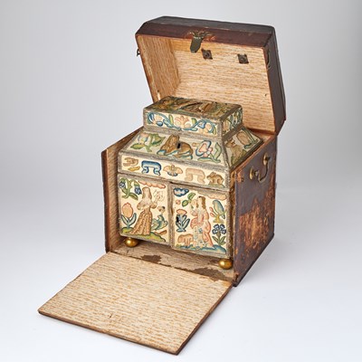 Lot 690 - Charles II Stumpwork, Silk and Metal Thread-Embroidered Cabinet