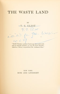 Lot 754 - T.S. Eliot inscribes The Waste Land to a young Harvard man