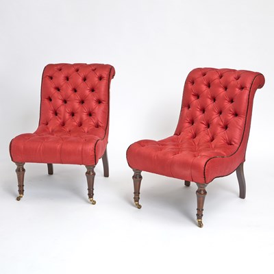 Lot 200 - Pair of Regency Style Tufted Mahogany Slipper Chairs