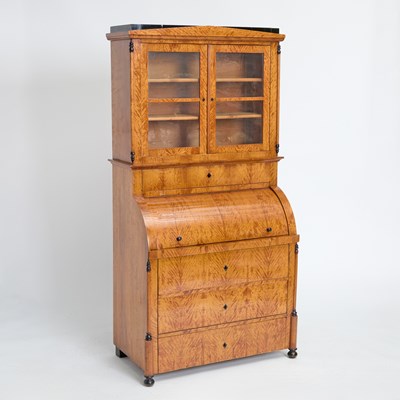 Lot 318 - Biedermeier Part-Ebonized Karelian Birch Secretary Cabinet