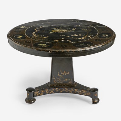 Lot 201 - Regency Style Gilt Decorated and Mother of Pearl Inlaid Round Table