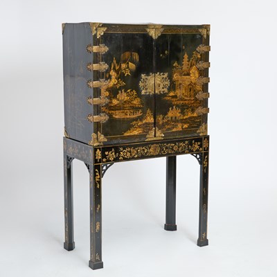 Lot 176 - Brass Mounted Chinoiserie Decorated Black Lacquer Cabinet