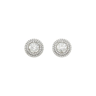 Lot 1106 - Pair of White Gold and Diamond Stud Earrings with Diamond Jackets