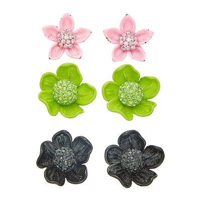 Lot 2015 - Three Paris of Enamel Flower Earrings