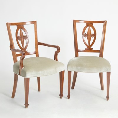 Lot 275 - Set of Eight Continental Upholstered Walnut Dining Chairs