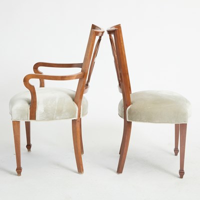 Lot 275 - Set of Eight Continental Upholstered Walnut Dining Chairs