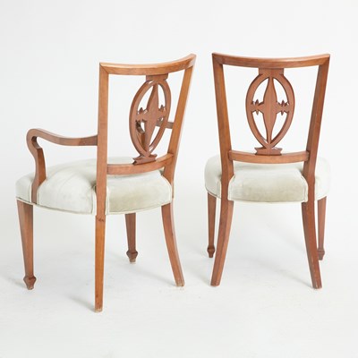 Lot 275 - Set of Eight Continental Upholstered Walnut Dining Chairs