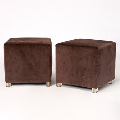 Lot 391 - Pair of Upholstered Lucite Ottomans