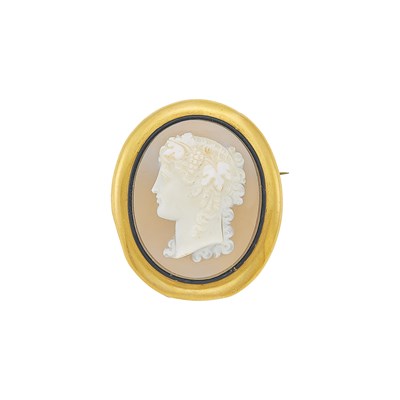 Lot 1151 - Gold, Agate Cameo and Black Enamel Brooch