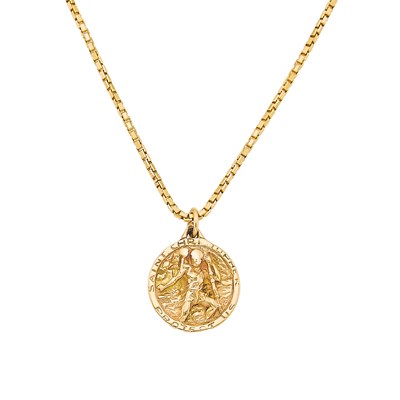 Lot 1244 - Gold Saint Christopher and Star of David Pendant on Long Chain