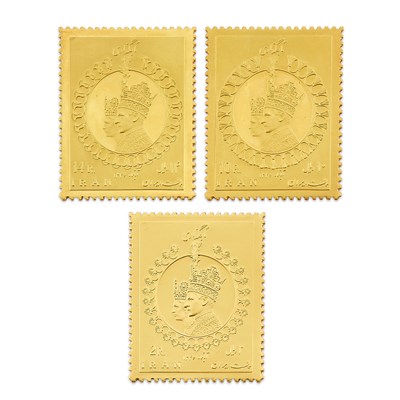 Lot 26 - Iran Three Piece Set of Gold Stamps for the Coronation of the Imperial Couple.