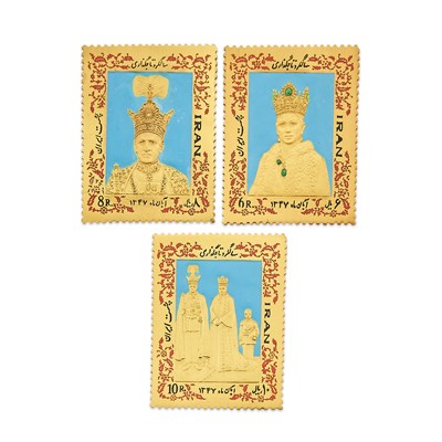 Lot 27 - Iran Small Three-Piece Set of Gold and Enameled Stamps for the Coronation of the Imperial Couple