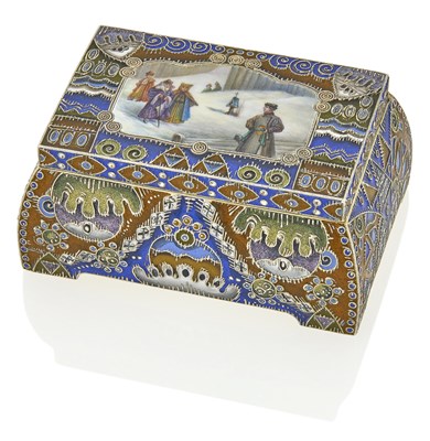 Lot 548 - Russian Silver-Gilt, Cloisonné and En Plein Enamel Box