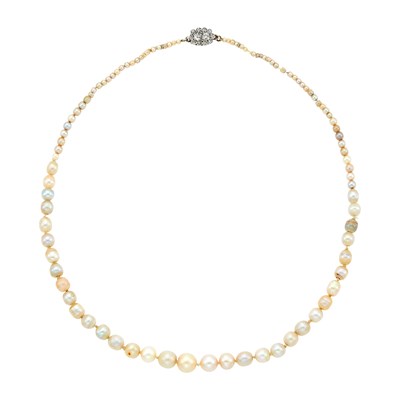 Lot 1300 - Pearl Necklace with Platinum and Diamond Clasp